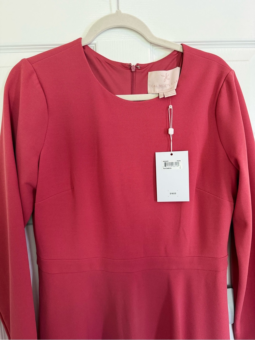 Gal Meets Glam Classic Long-Sleeve Fit & Flare Dress in Coral - Picture 4 of 6